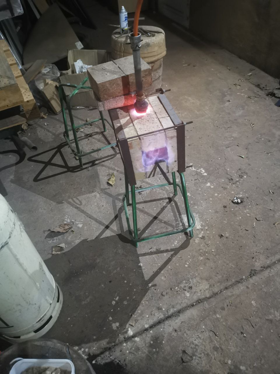 Our forge, busy melting brass